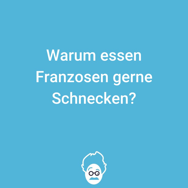 Auf dem Bild ist ein humorvoller Text zu sehen, der fragt, warum Franzosen gerne Schnecken essen.