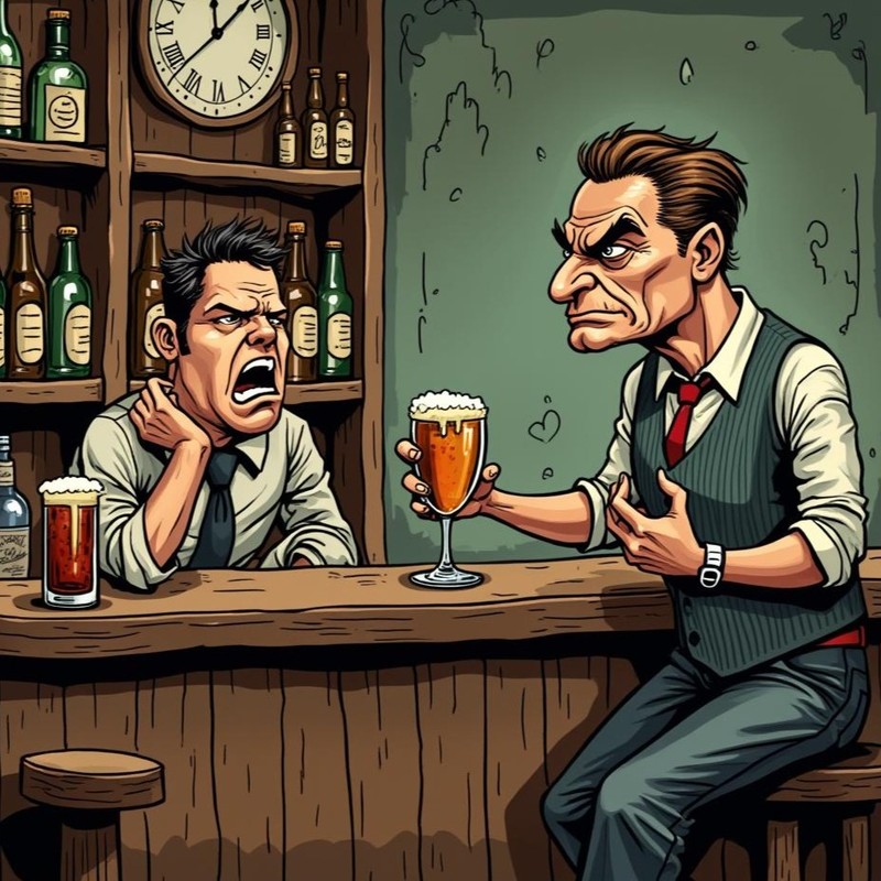 Er muss sich offenbar Mut antrinken.