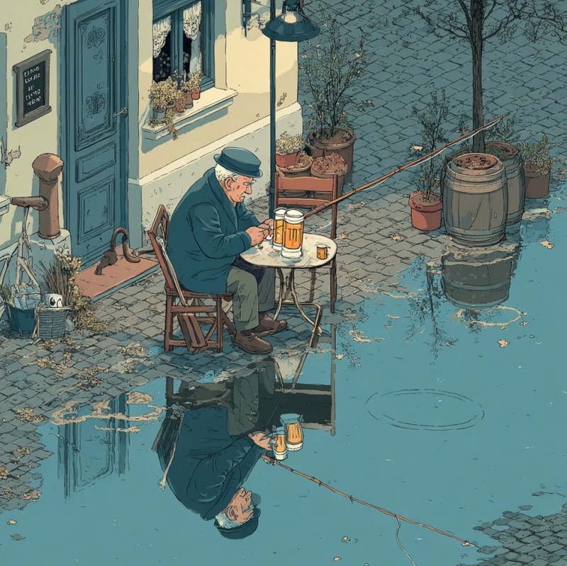 Er macht einen guten Fang.